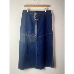 Carolina Blues Y2K Jean Maxi Skirt Frayed Tie Up Western Distressed Denim Sz 14